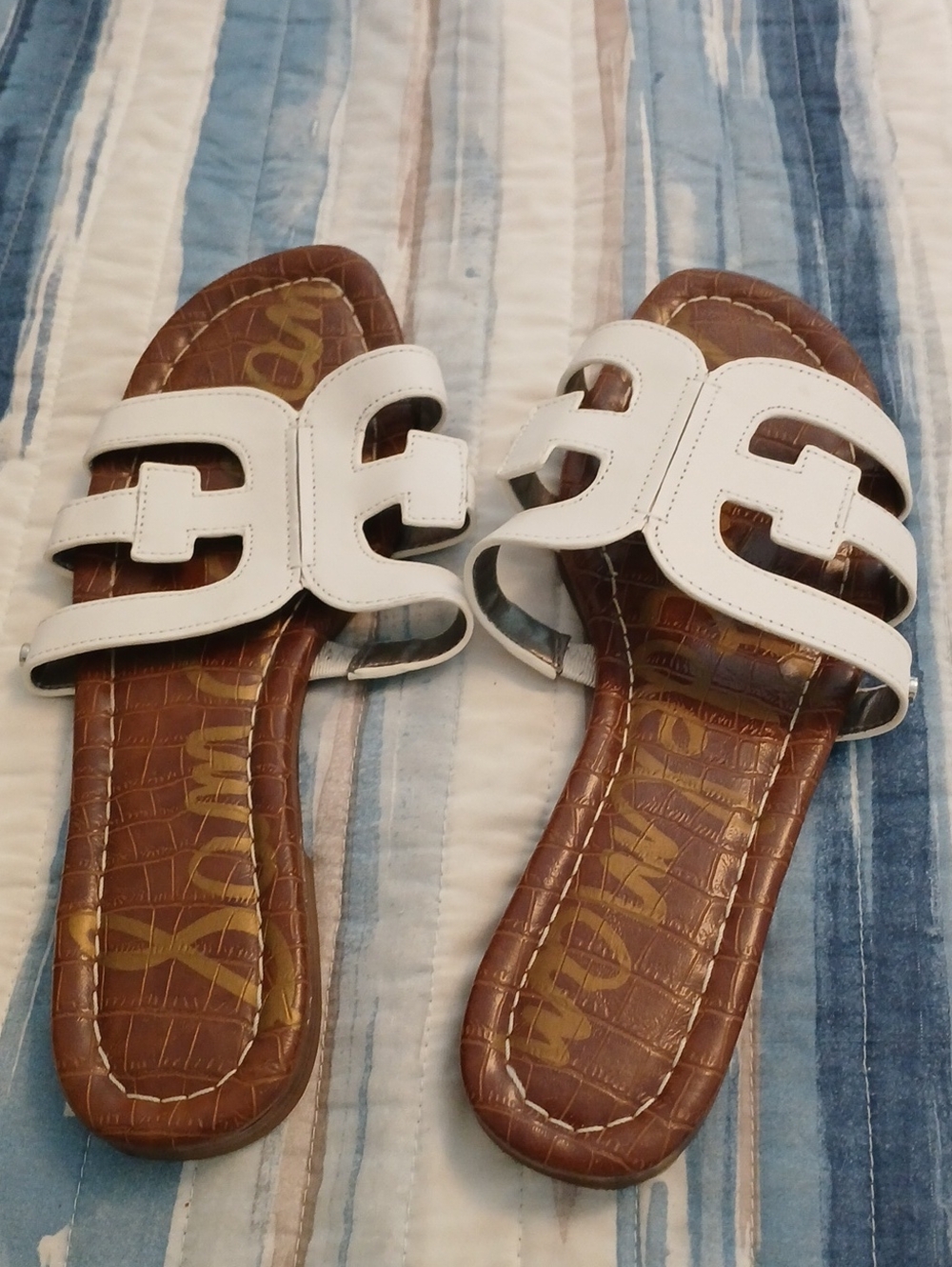 Sam Edelman White and Brown Slide Sandals